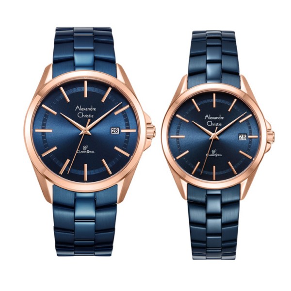 Alexandre Christie AC 8652 Rosegold Blue Couple